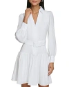 Karl Lagerfeld Belted Zip Up A Line Dress In Soft White