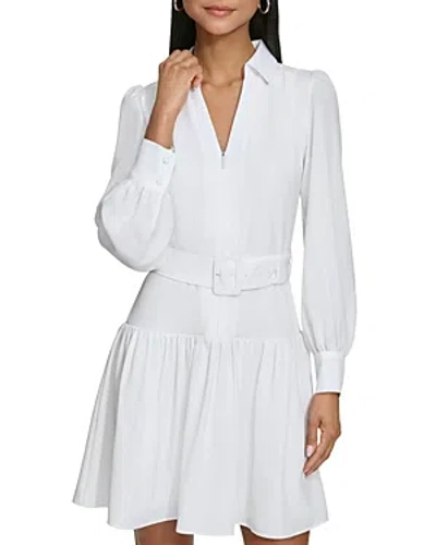 Karl Lagerfeld Belted Zip Up A Line Dress In Soft White | ModeSens