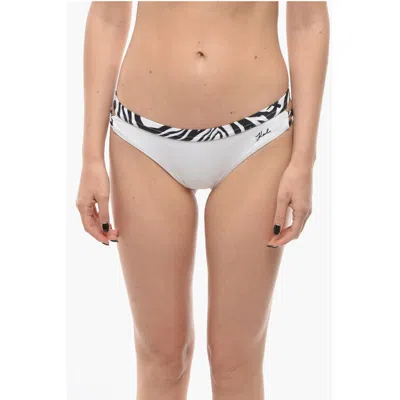 Karl Lagerfeld Bikini Bottom With Animal Patterned Edges And Cut-out Detail In White