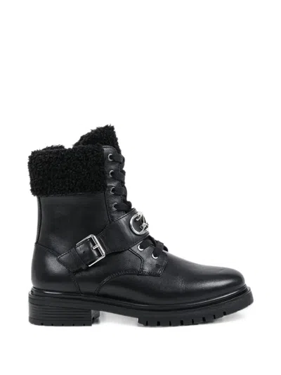 Karl Lagerfeld Binky Buckled Faux-shearling Trim Boots In Black
