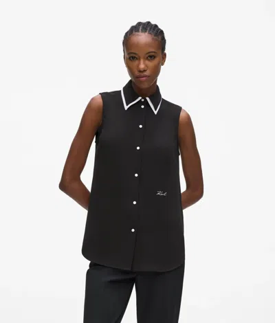 Karl Lagerfeld Black And White Sleeveless Blouse