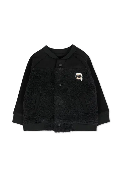 Karl Lagerfeld Black Bomber Jacket For Babykids With Logo