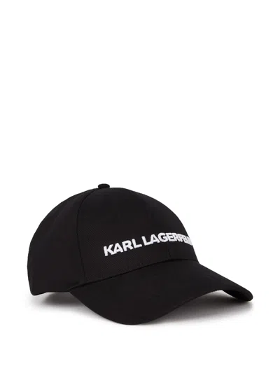 Karl Lagerfeld Black Cap With Embroidered White Logo In Brown