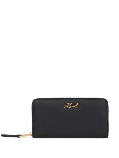 Karl Lagerfeld Black Continental Wallet Golden Logo