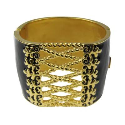 Pre-owned Karl Lagerfeld Black Enamel Gold Corset Bracelet 1990's