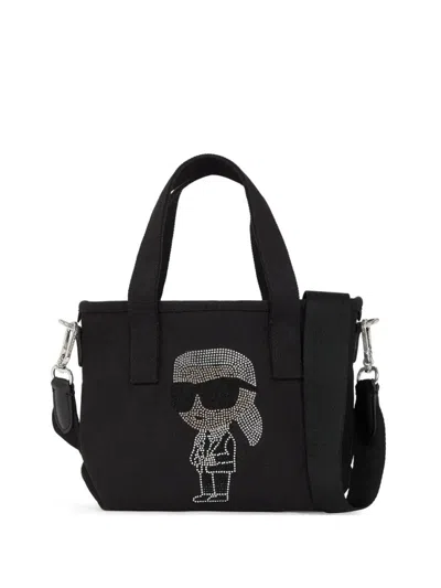 Karl Lagerfeld Ikon Rhinestones Tote Bag In Black