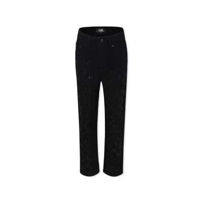 Karl Lagerfeld Kids' Black Jeans For Girl With Logo Rhinestones