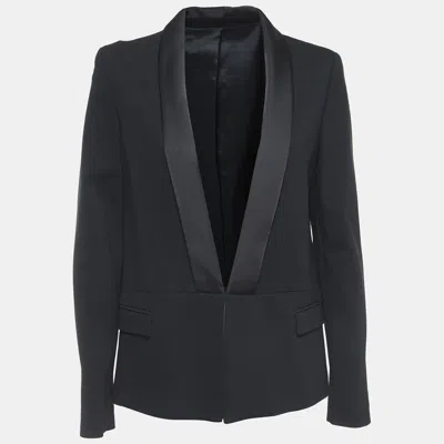 Karl Lagerfeld Black Knit Satin Panel Single Breasted Blazer In Gray