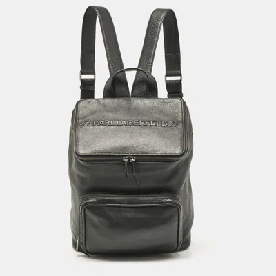 Pre-owned Karl Lagerfeld Black Leather Front Pocket Backpack