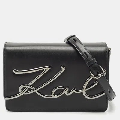 Pre-owned Karl Lagerfeld Black Leather K/signature Shoulder Bag