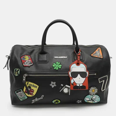 Pre-owned Karl Lagerfeld Black Pvc Patches Duffel Bag