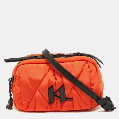 Karl Lagerfeld /black Quilted Nylon K/studio Crossbody Bag In Orange