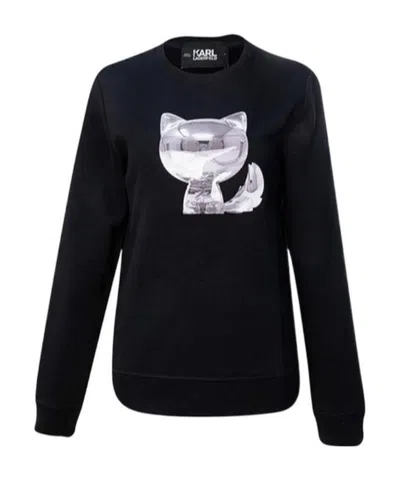 Karl Lagerfeld Black Round Neck Velvet Sweater