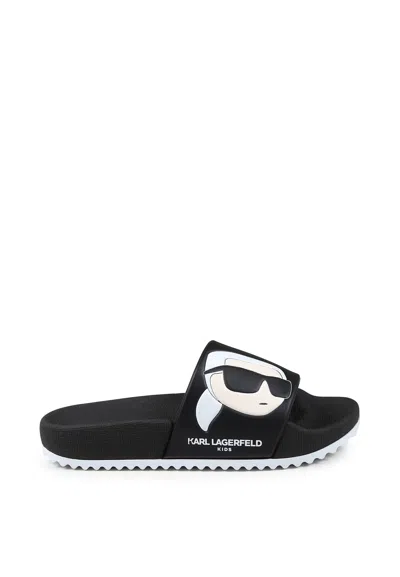 Karl Lagerfeld Black Slippers For Kids With