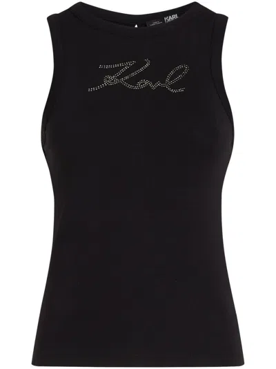 Karl Lagerfeld Tanktop Mit Strass-logo In Schwarz