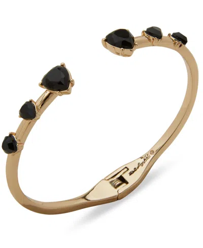 Karl Lagerfeld Black Stone Heart Cuff Bracelet In Gold