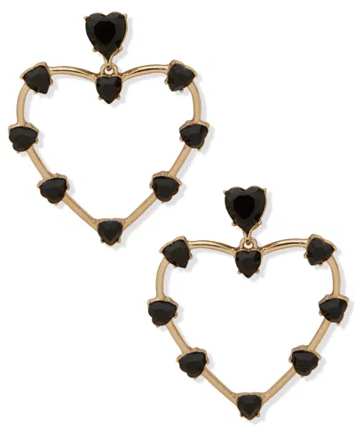 Karl Lagerfeld Black Stone Heart Drop Earrings