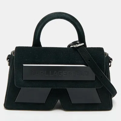 Pre-owned Karl Lagerfeld Black Suede Ikon/k Top Handle Bag