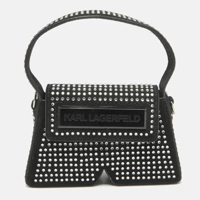 Pre-owned Karl Lagerfeld Black Suede Nano Crystals Ikon/k Bag