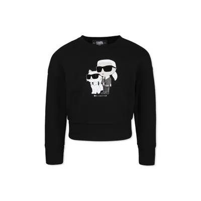 Karl Lagerfeld Kids' Black Sweatshirt For Girl With Karl And Choupette Print