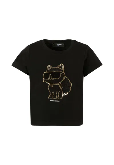 Karl Lagerfeld Kids' Black T-shirt For Girl With Choupette