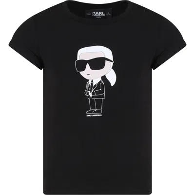 Karl Lagerfeld Kids' Black T-shirt For Girl With  Print And Logo
