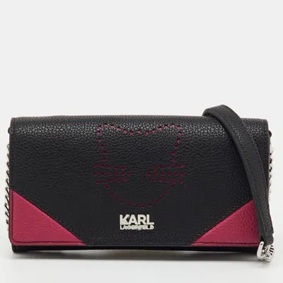 Karl Lagerfeld Black/pink Leather Wallet On Strap