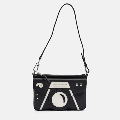Pre-owned Karl Lagerfeld Black/white Faux Leather Camera Shoulder Bag