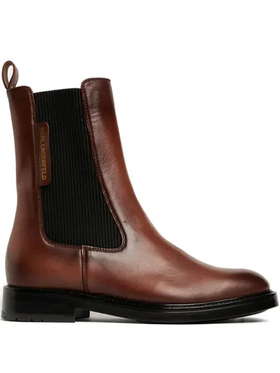 Karl Lagerfeld Blake Leather Boots In Brown