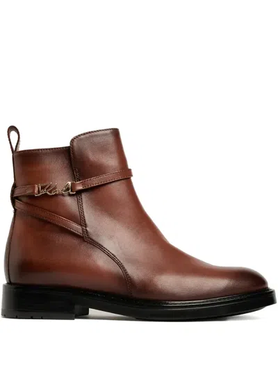 Karl Lagerfeld Blake Strap-detail Boots In Brown