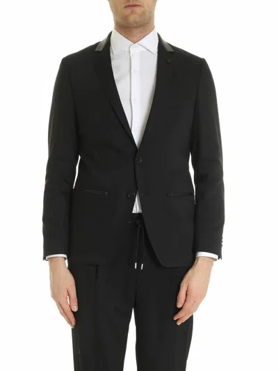 Karl Lagerfeld Dark Black Jacket With Leather Insert In Negro