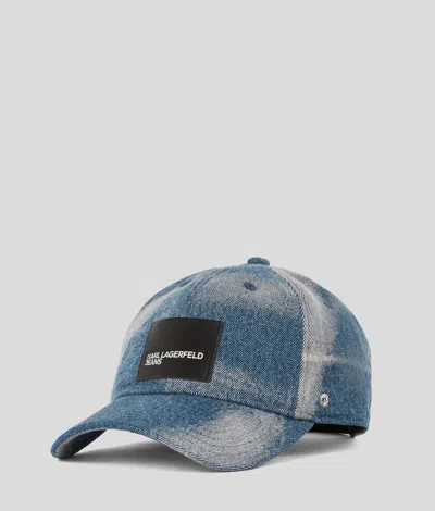 Karl Lagerfeld Bleach Denim Cap In Blue