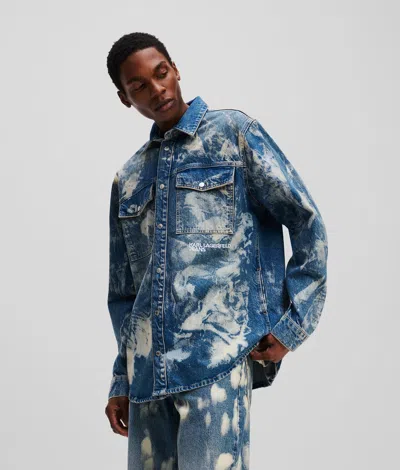 Karl Lagerfeld Bleached Denim Overshirt In Blue