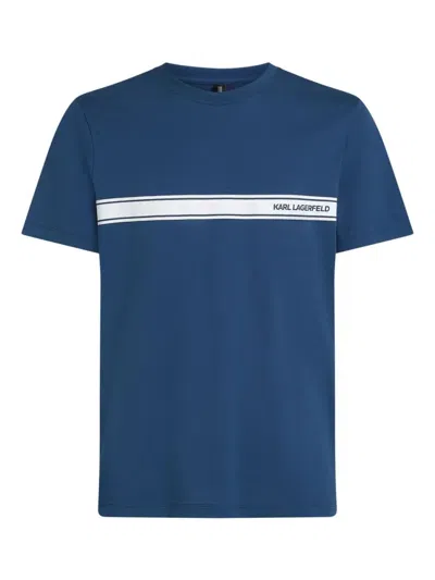 Karl Lagerfeld Blue Crewneck Striped Logo T-shirt