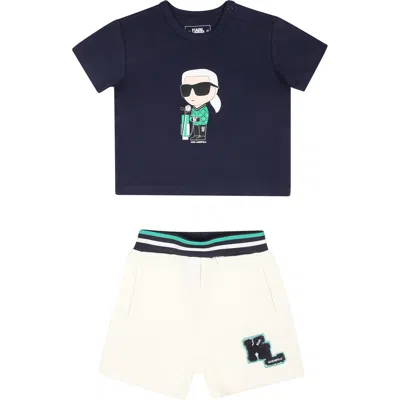 Karl Lagerfeld Blue Suit For Baby Boy With Karl Print And Logo In Multicolor