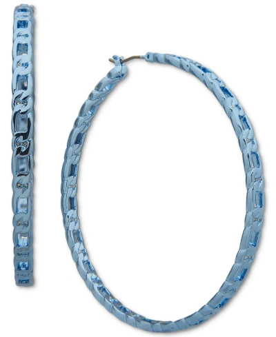 Karl Lagerfeld Blue-tone Large Chain Link Hoop Earrings, 2.2"