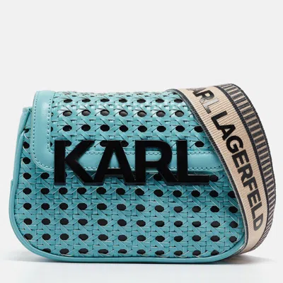 Pre-owned Karl Lagerfeld Blue Woven Leather K/letters Crossbody Bag