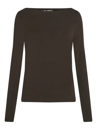 Karl Lagerfeld Boat-neck Long-sleeve T-shirt In Black