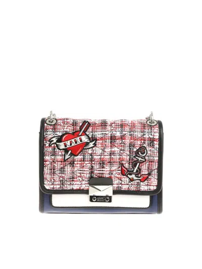 Karl Lagerfeld Leather Tweed Bag In Azul
