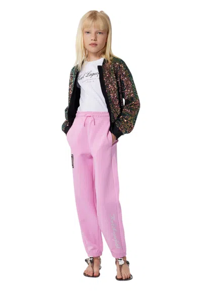 Karl Lagerfeld Kids' Bomber Bambina  With Embroidered Sequins In Multicolor