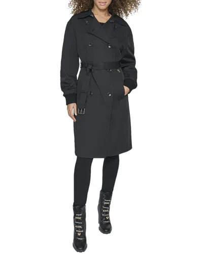 Karl Lagerfeld Bomber Sleeve Trench Coat In Black