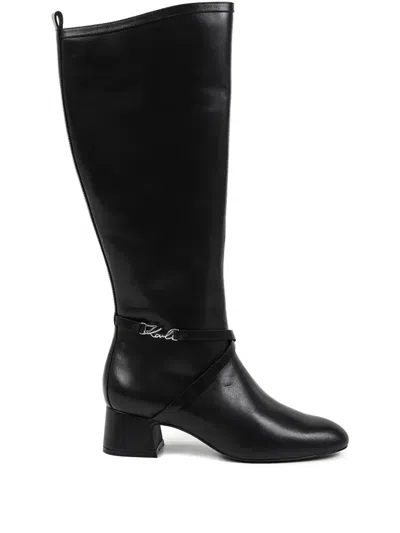 Karl Lagerfeld Bonnie Logo-strap Boots In Black