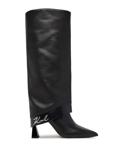 Karl Lagerfeld 90mm Debut Fold-down Knee-high Boots In Animal Print
