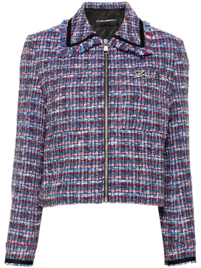 Karl Lagerfeld Bouclé Cropped Jacket In Blue