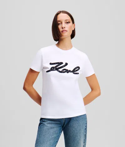 Karl Lagerfeld Bouclé Karl Signature T-shirt In White