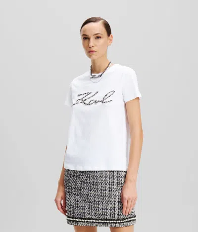 Karl Lagerfeld Bouclé Karl Signature T-shirt In White
