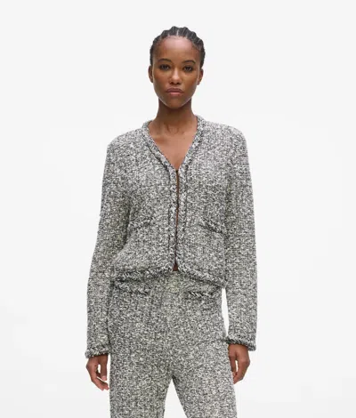 Karl Lagerfeld Bouclé Knit Cardigan In Gray