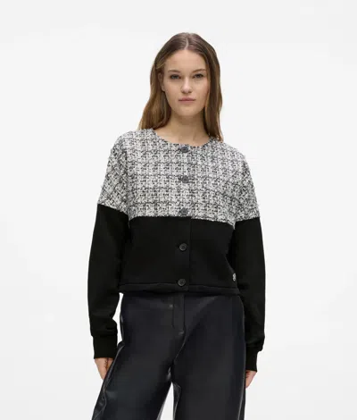 Karl Lagerfeld Boucle-panelled Jersey Cardigan In Black