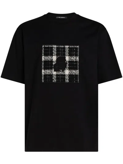 Karl Lagerfeld Bouclé-patch T-shirt In Black