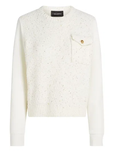 Karl Lagerfeld Bouclé Pocket Sweater In Neutral